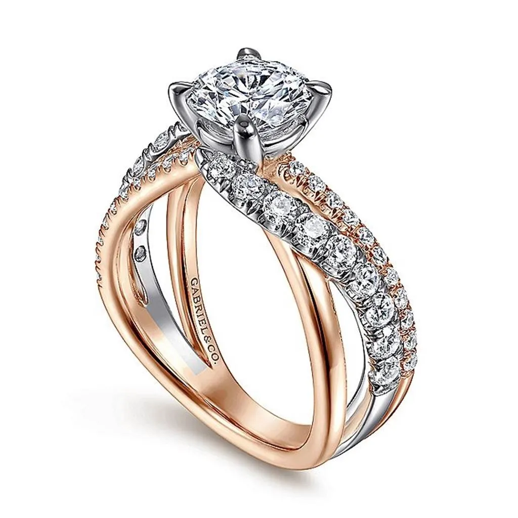 14K Rose And White Gold 'Zaira' Free Form Round Diamond Engagement Ring