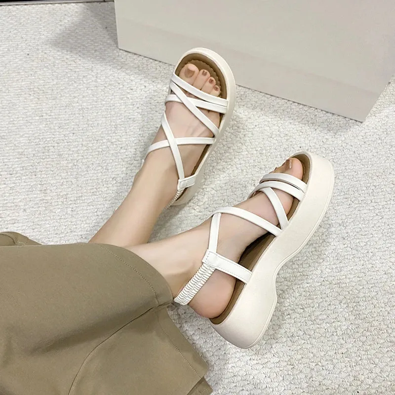 2024 Summer New Korean Style Cross Strap High Heel Casual Shoes Fashion Thick Soled Platform Sandals for Women