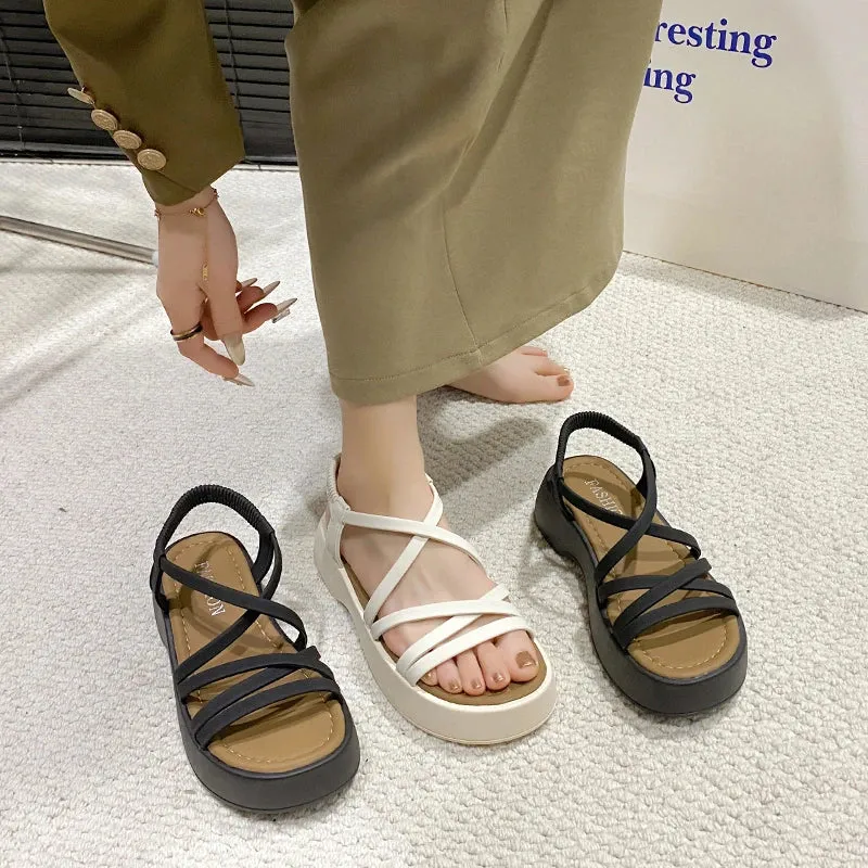 2024 Summer New Korean Style Cross Strap High Heel Casual Shoes Fashion Thick Soled Platform Sandals for Women