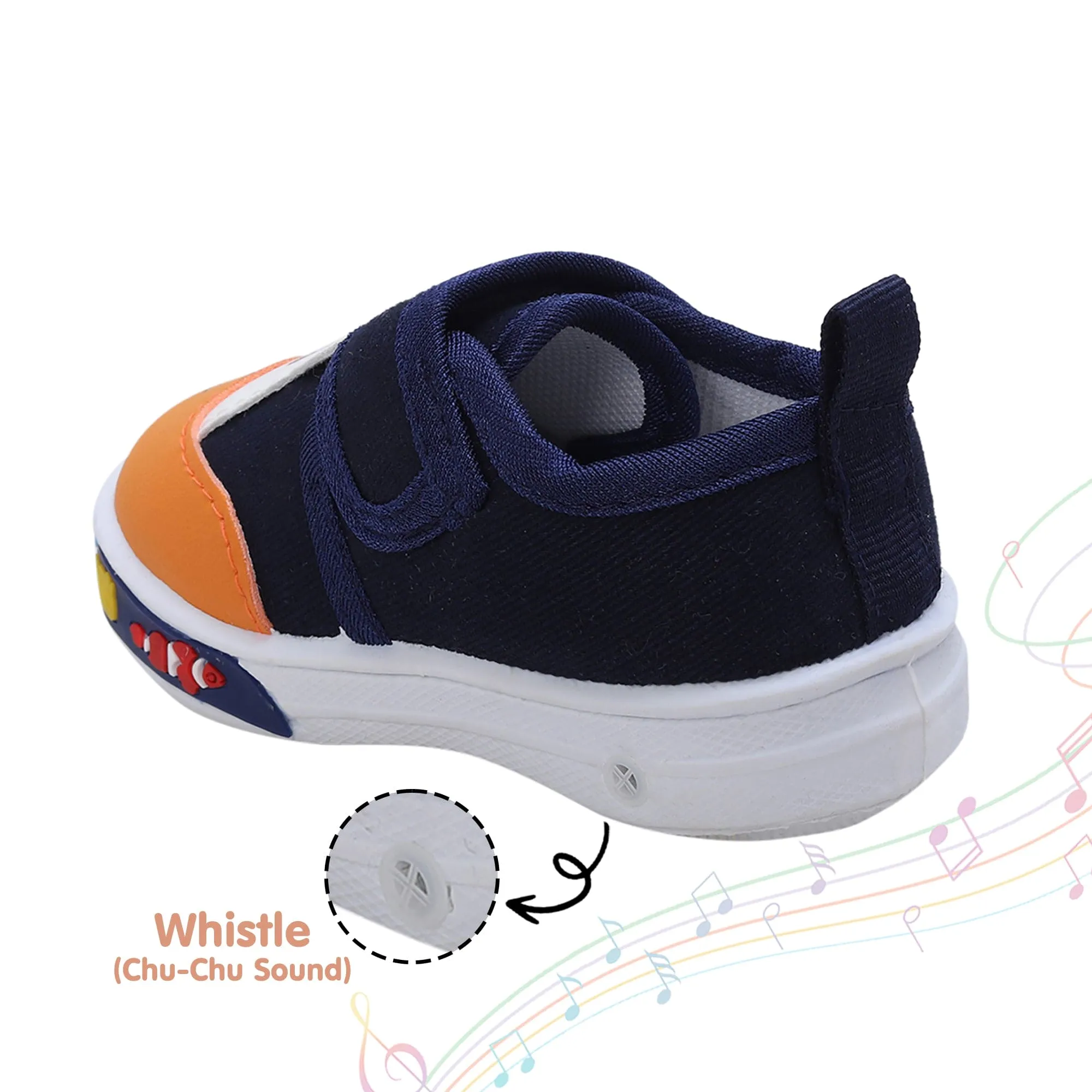 Baby Moo Blissful Bear Velcro Strap Anti-Skid Chu Chu Sound Sneakers - Navy Blue