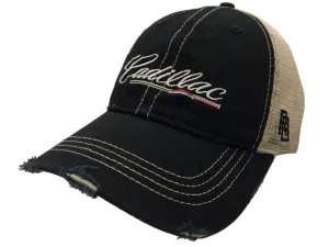 Cadillac General Motors Retro Brand Black Vintage Mesh Adj. Snapback Hat Cap