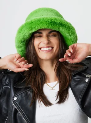 Fur Bucket Hat in Green