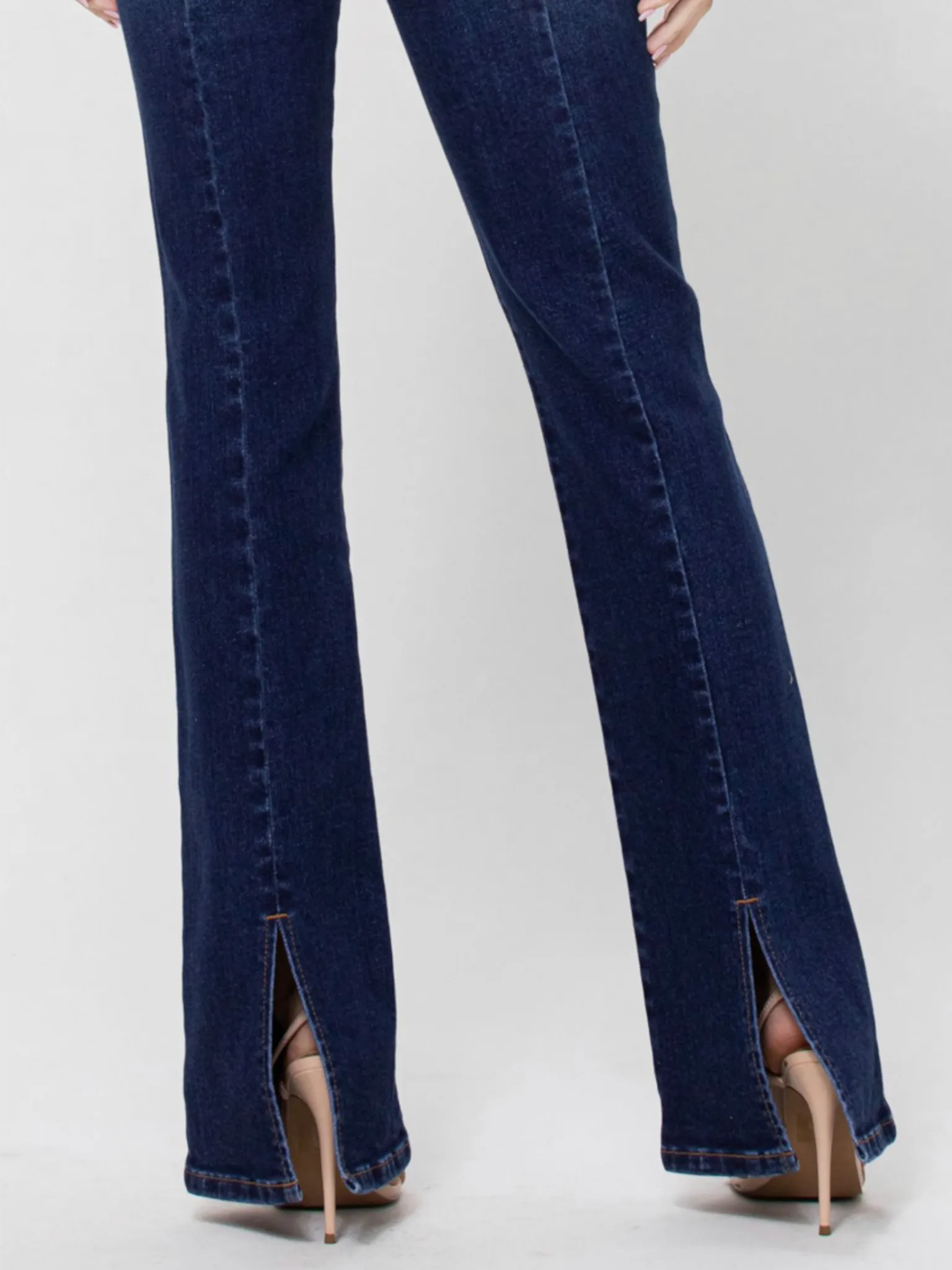 High Rise Back Slit Bootcut - Dark Denim