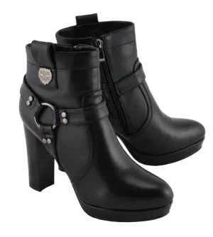 Milwaukee Leather MBL9432 Women's Black Harness Ankle Fashion Boots with Block Heel