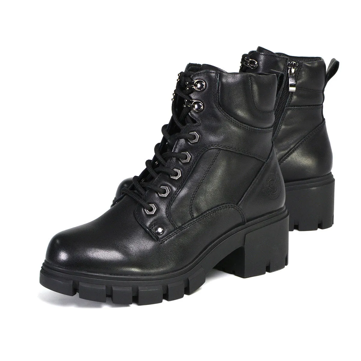 Milwaukee Performance Leather MBL9447 Women's ‘Garter’ Black Leather Lace to Toe Motorcycle Boots