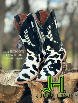 New 2024 Mens JH Cowhide (painted cowprint ) Square Toe Boots