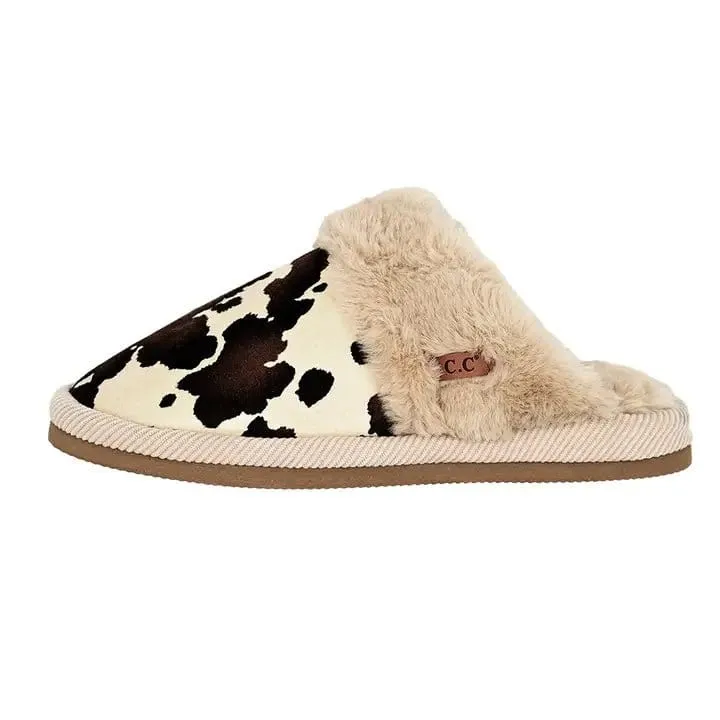 SPE0001 Cow Print Furry Slippers