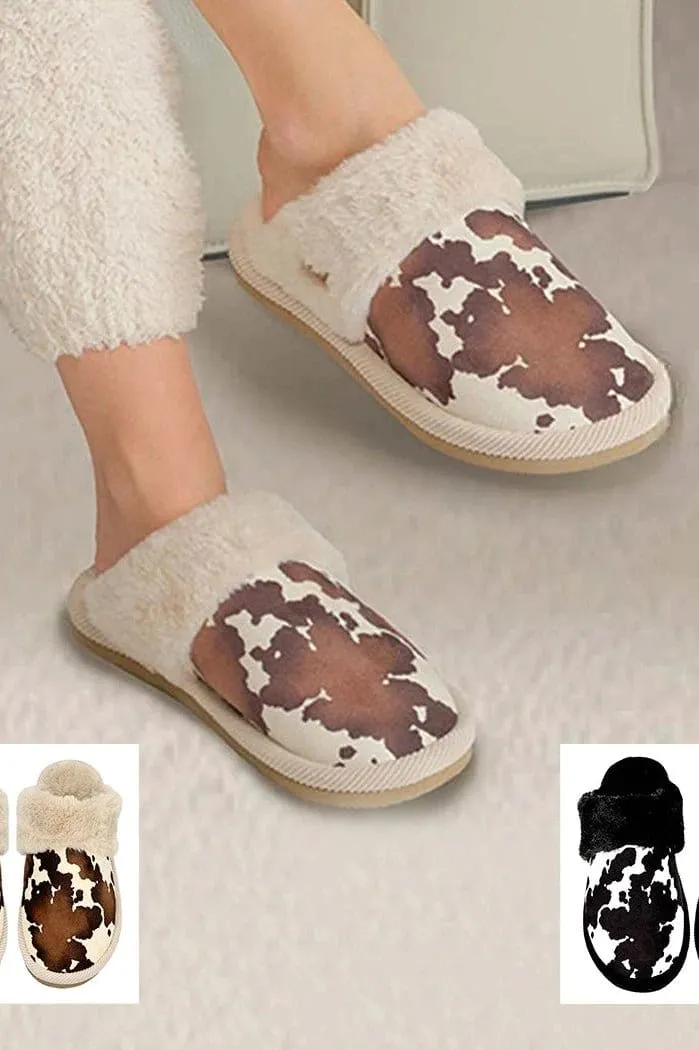 SPE0001 Cow Print Furry Slippers