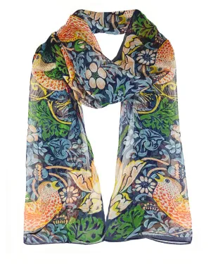 William Morris Strawberry Thief Silk Chiffon Scarf - Blue